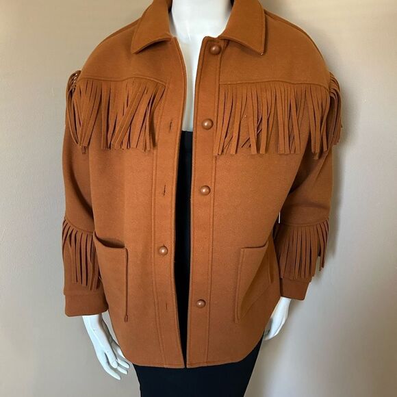 NWT Forever 21 Faux Suede Fringe Shacket - Ginger - Picture 5 of 12
